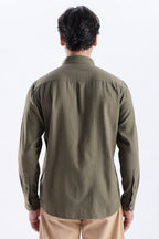 Uri Deep Olive Spread Collar Solid Shirt Uri
