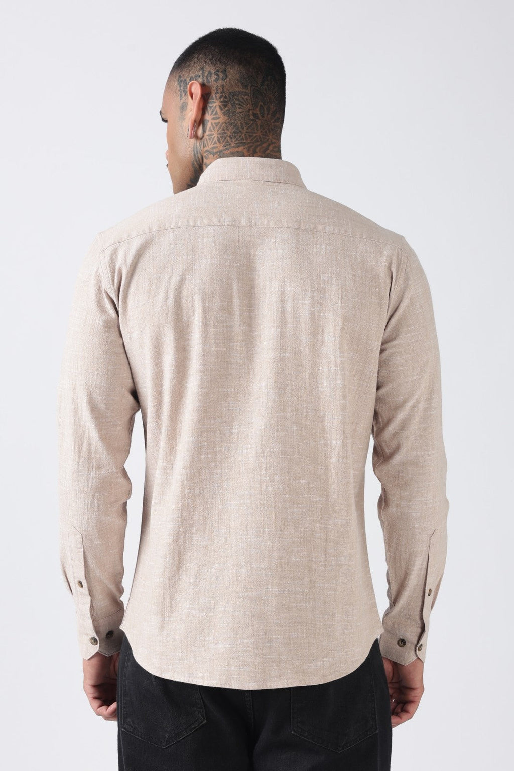 Beige Textured Cotton Casual Shirt