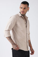 Beige Textured Cotton Casual Shirt