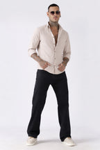 Beige Textured Cotton Casual Shirt