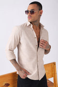 Beige Textured Cotton Casual Shirt