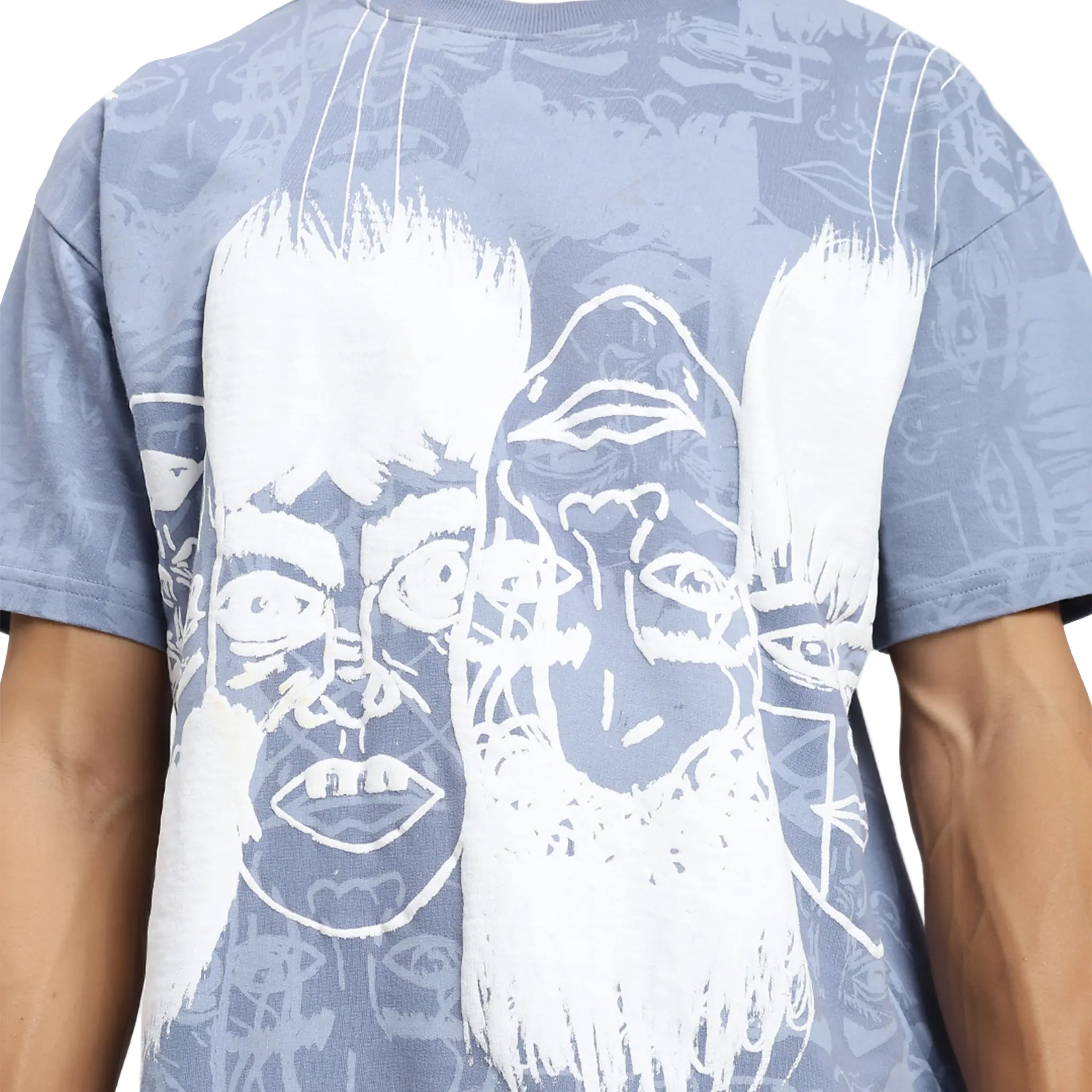 Static Jungle Round Neck Printed Blue T-Shirt FLYAF