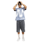 Static Jungle Round Neck Printed Blue T-Shirt FLYAF