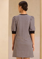 iCotton Houndstooth Pouf Sleeve Dress Alonge