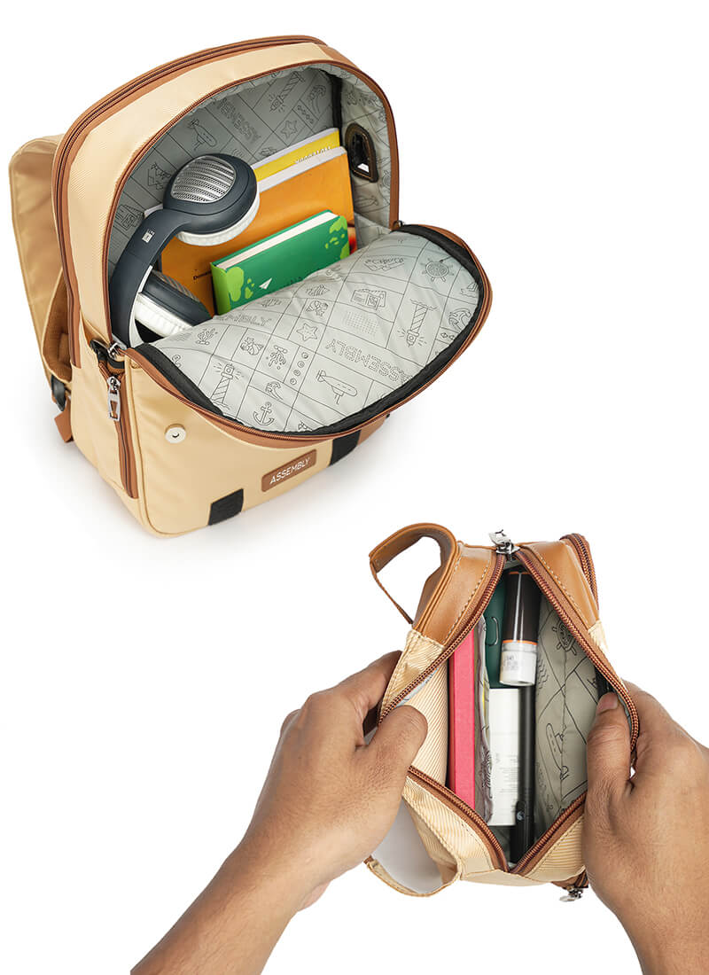 Echo+Flux Combo | Beige | Laptop Backpack with Fanny Pack