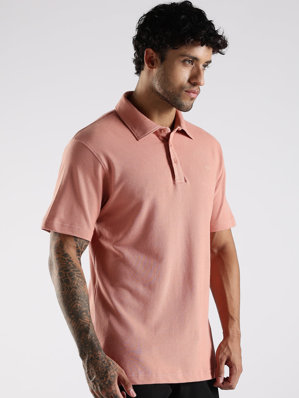 Peach Cotton Polo T-Shirt for Men