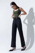 Mid Waist Straight Leg Trousers