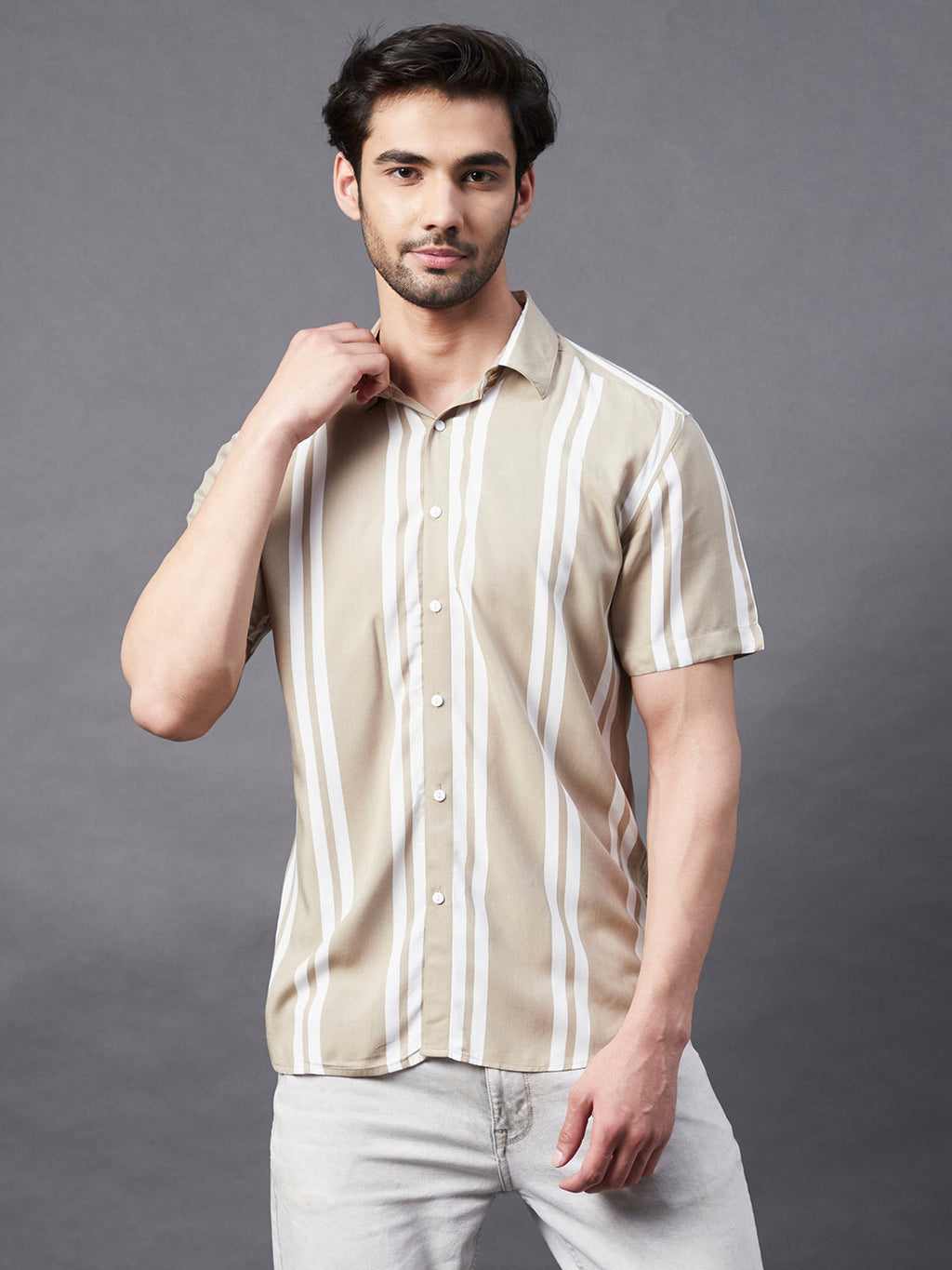 Vertical Stripe Rayon Shirt