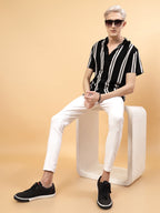 Classic Men's Slim Fit Rayon Black Stripes Shirt