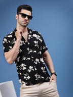 Floral Fantasy Black Rayon Shirt
