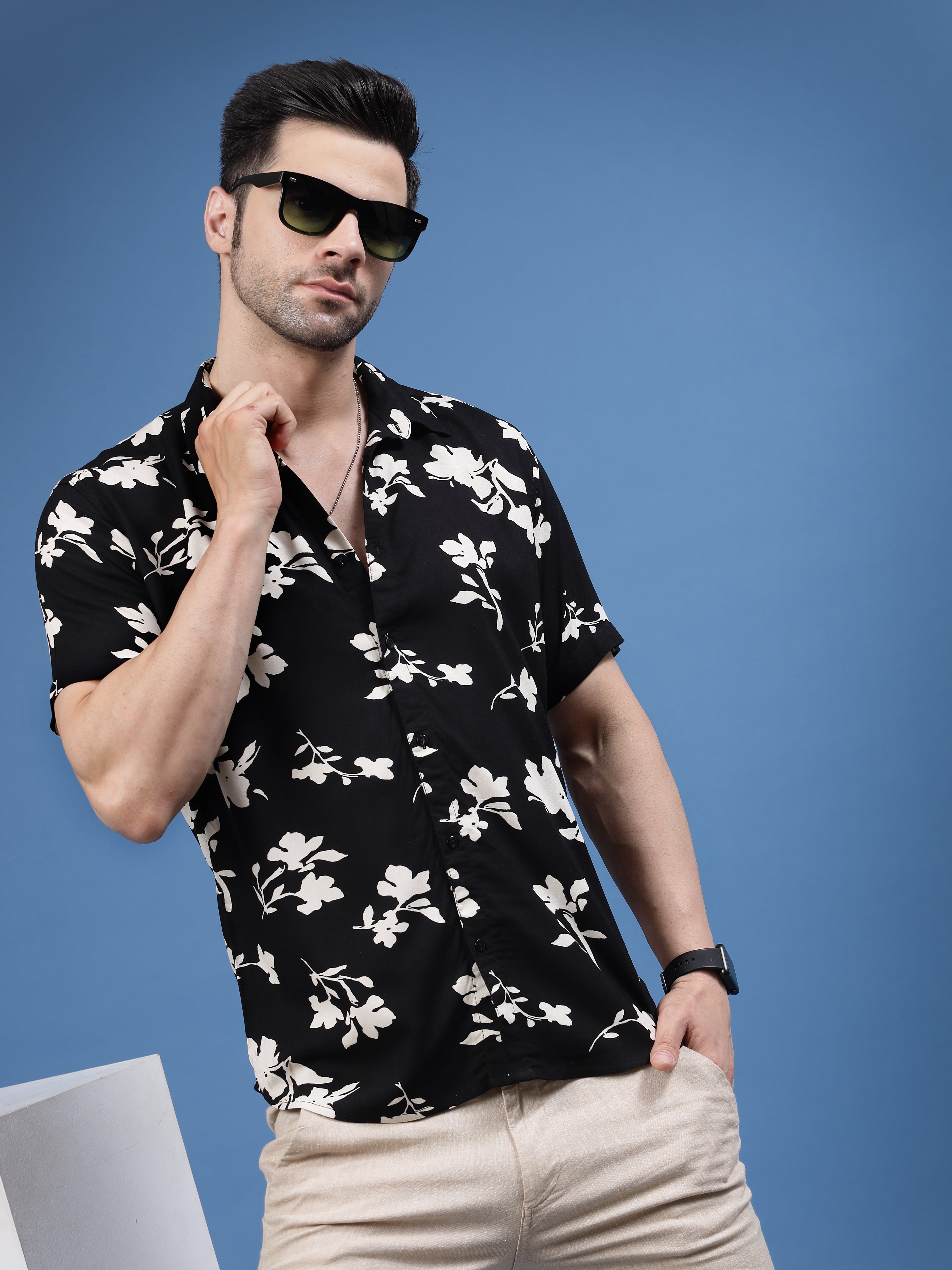 Floral Fantasy Black Rayon Shirt
