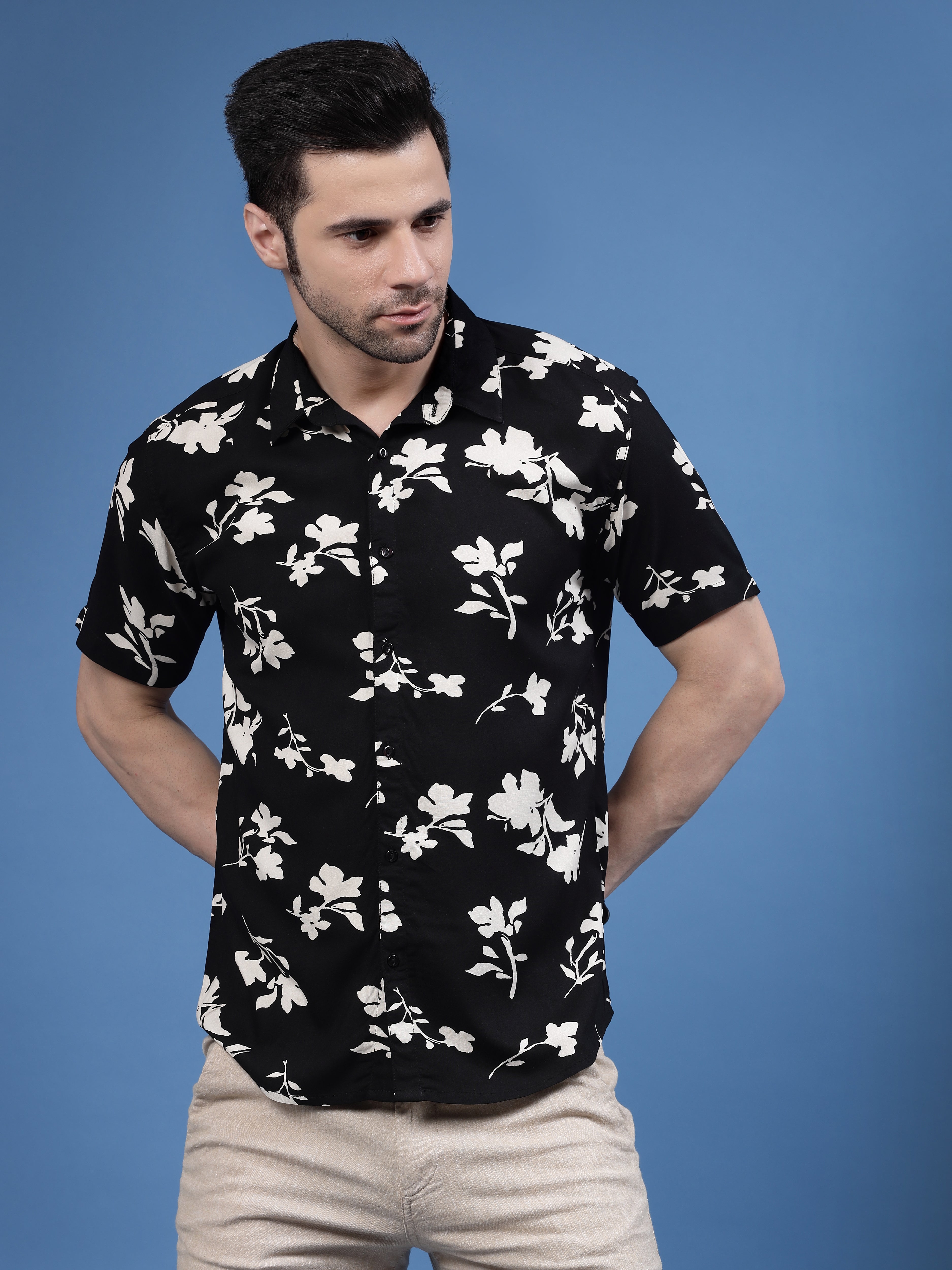 Floral Fantasy Black Rayon Shirt
