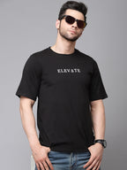 Black Printed Oversized Half Sleeves Round Neck Cotton T-Shirt