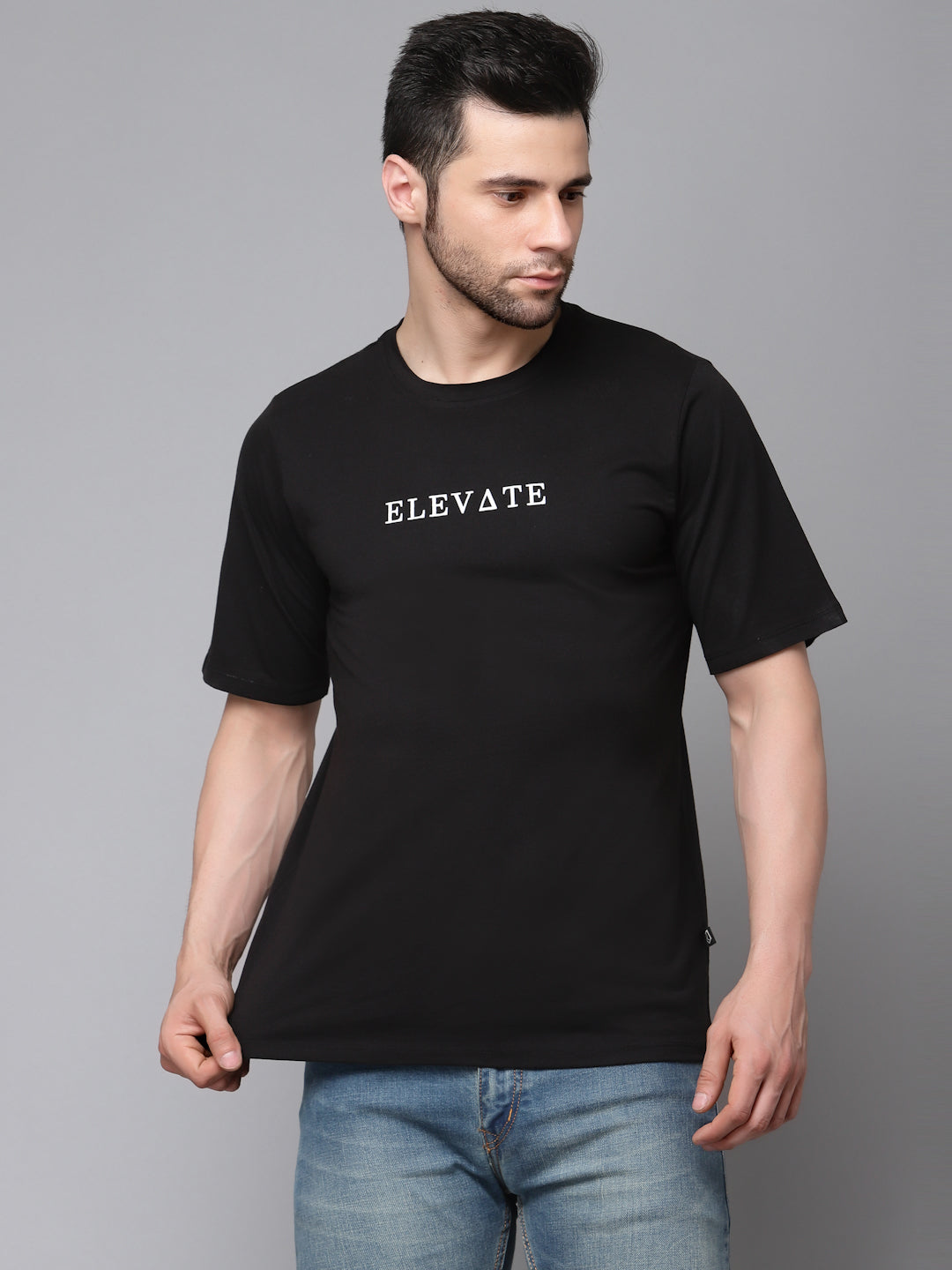 Black Printed Oversized Half Sleeves Round Neck Cotton T-Shirt