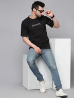 Black Printed Oversized Half Sleeves Round Neck Cotton T-Shirt