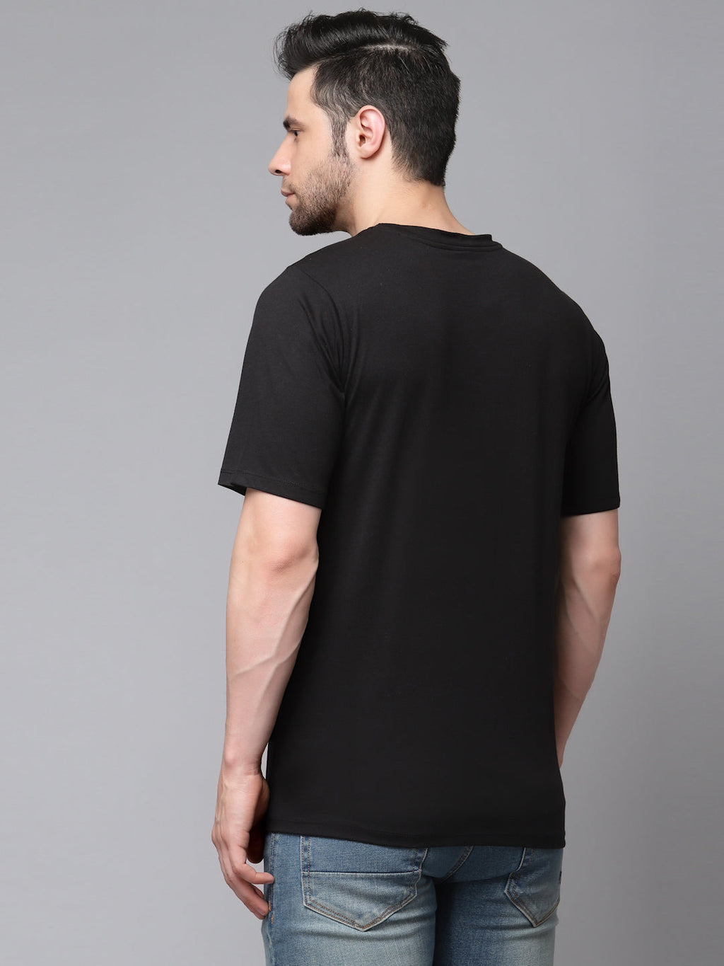 Black Printed Oversized Half Sleeves Round Neck Cotton T-Shirt