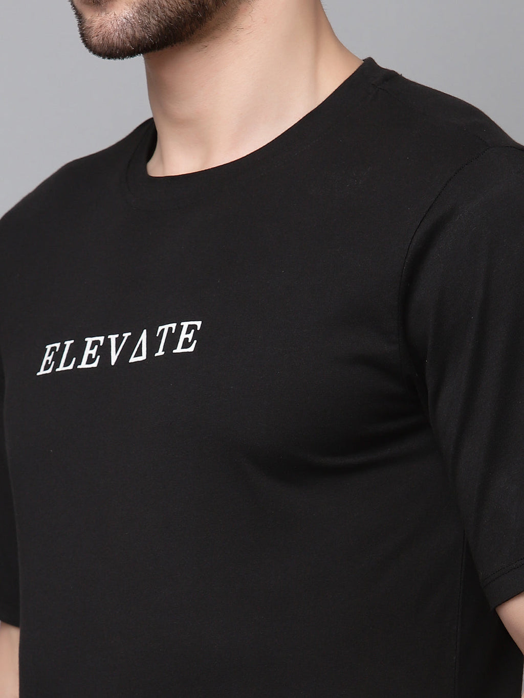 Black Printed Oversized Half Sleeves Round Neck Cotton T-Shirt