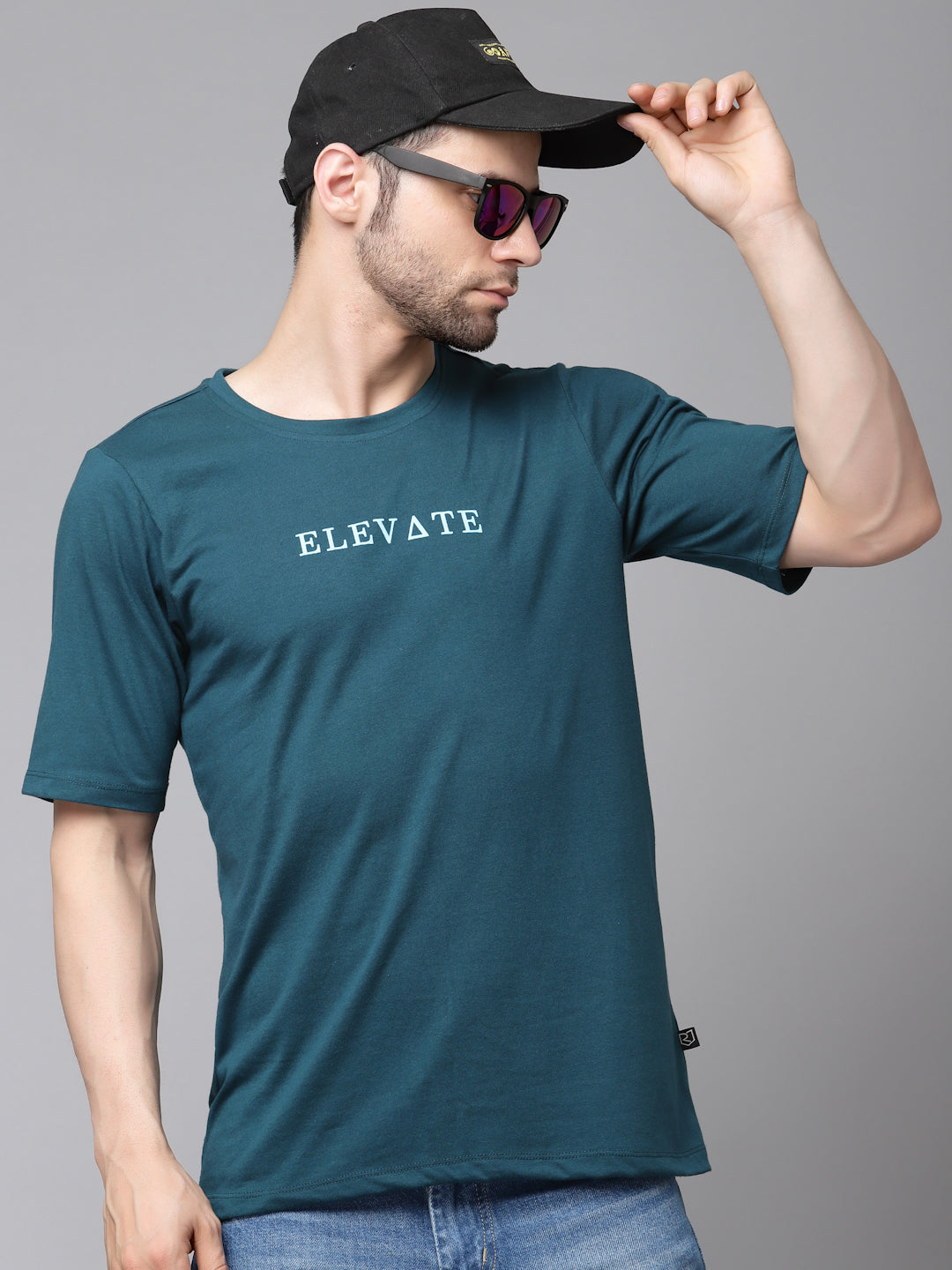 Green Printed Oversized Half Sleeves Round Neck Cotton T-Shirt