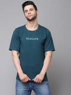 Green Printed Oversized Half Sleeves Round Neck Cotton T-Shirt