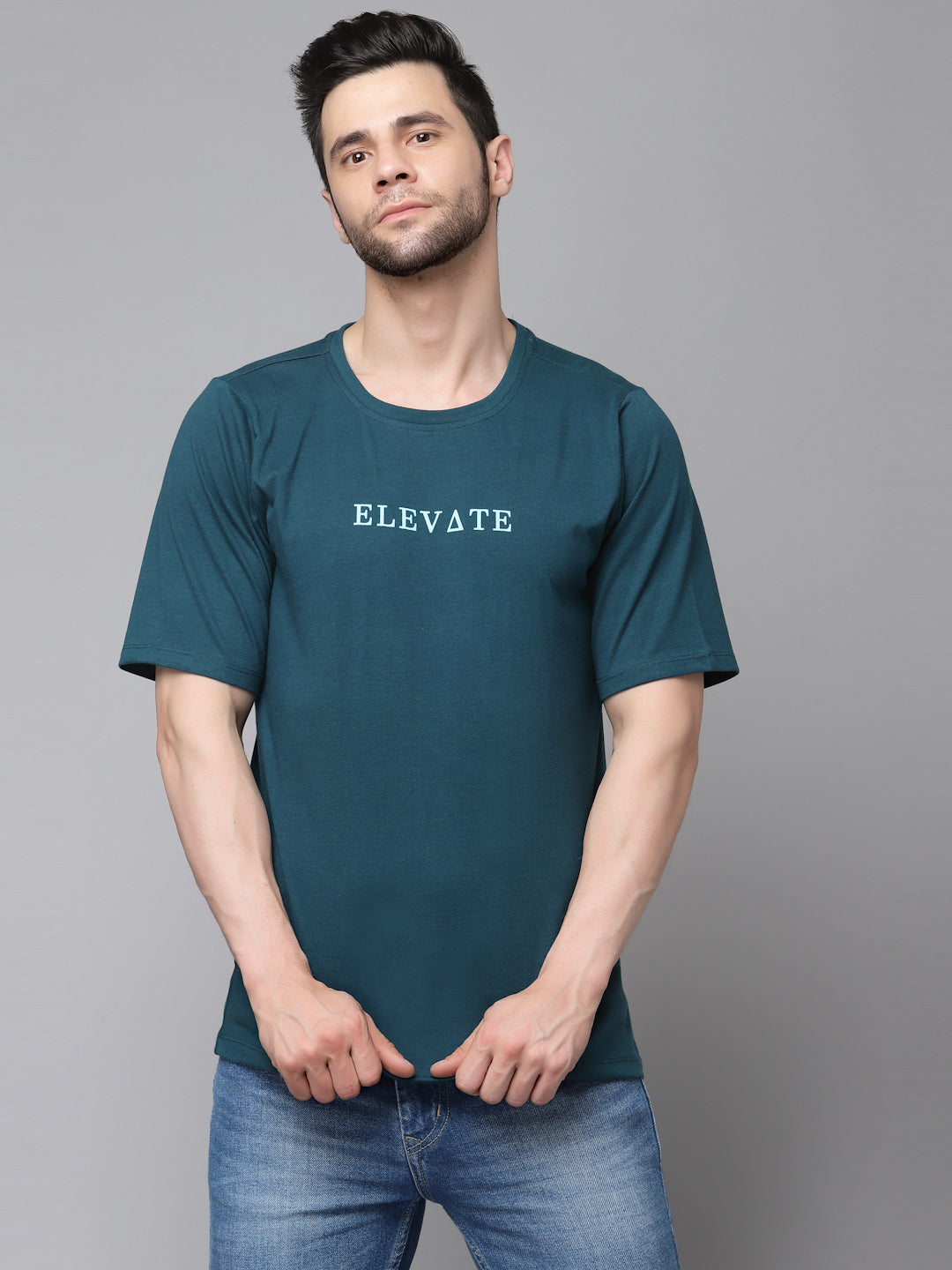 Green Printed Oversized Half Sleeves Round Neck Cotton T-Shirt