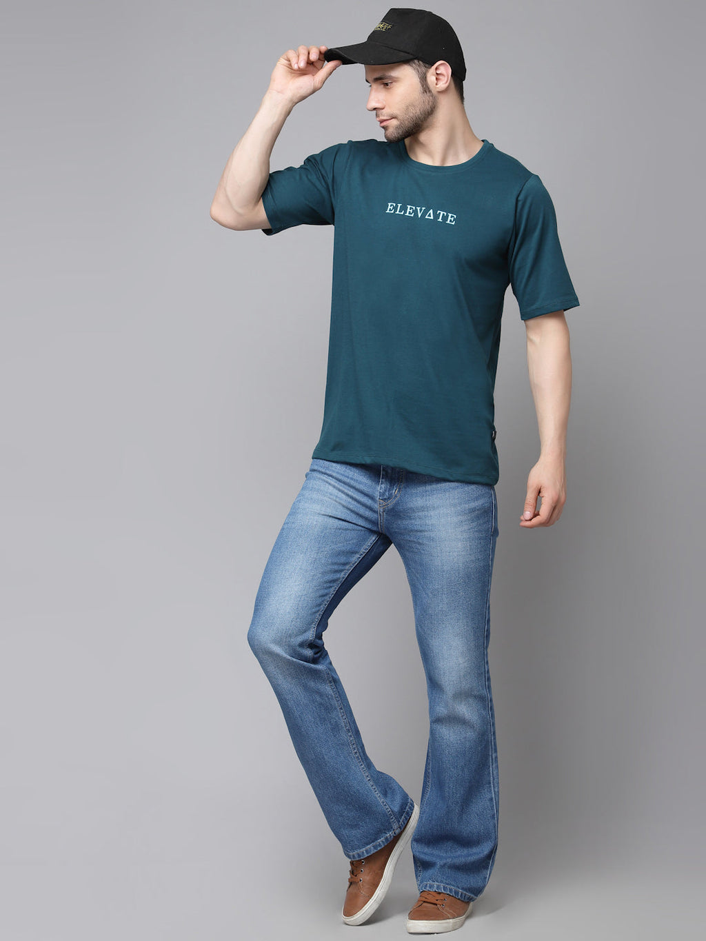 Green Printed Oversized Half Sleeves Round Neck Cotton T-Shirt