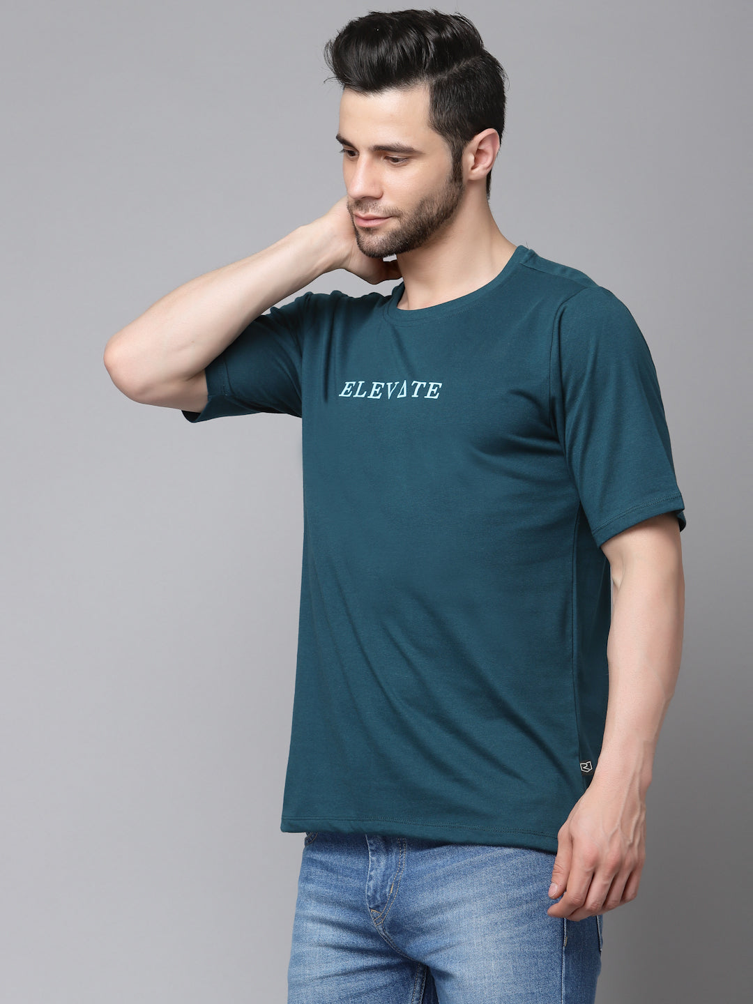 Green Printed Oversized Half Sleeves Round Neck Cotton T-Shirt