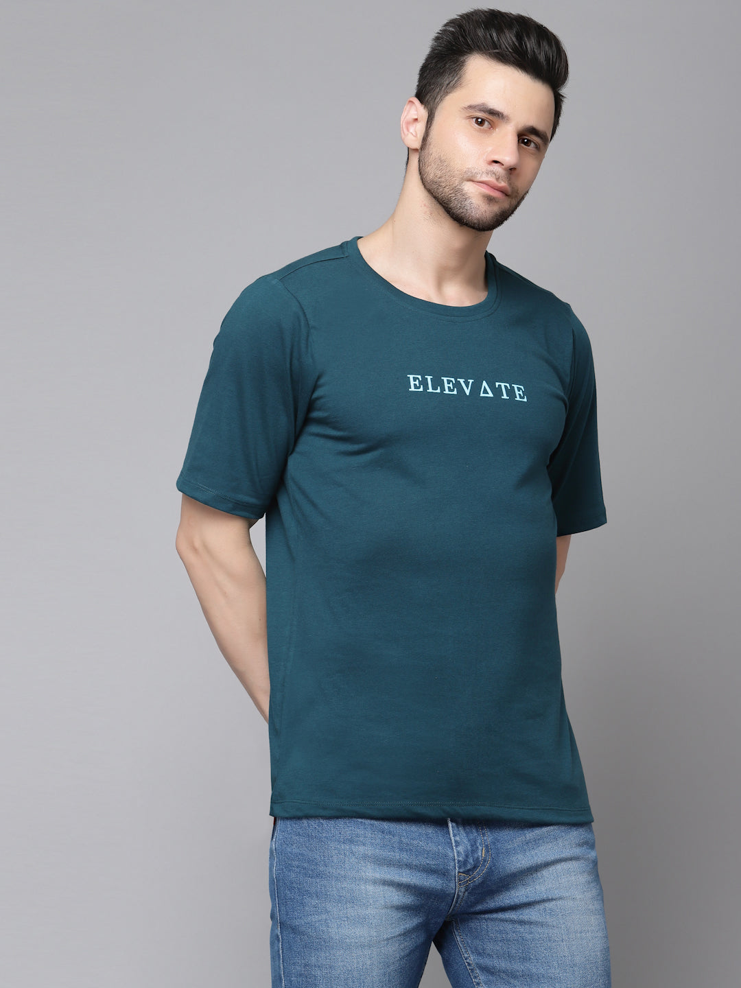 Green Printed Oversized Half Sleeves Round Neck Cotton T-Shirt