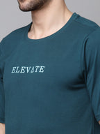 Green Printed Oversized Half Sleeves Round Neck Cotton T-Shirt
