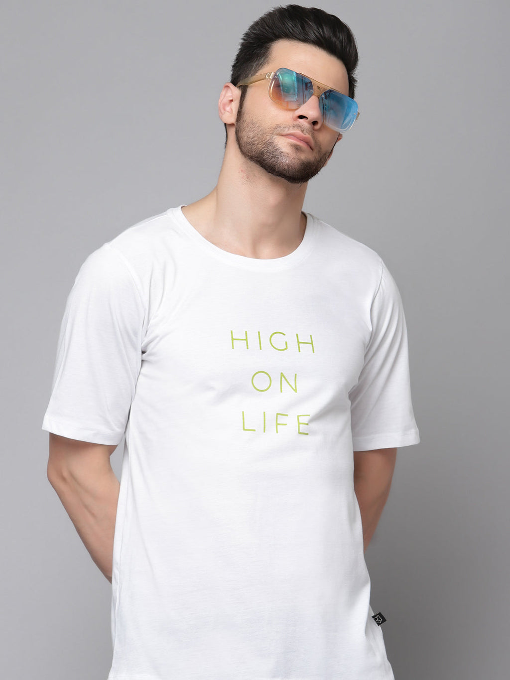 White Printed Oversized Half Sleeves Round Neck Cotton T-Shirt