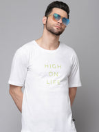White Printed Oversized Half Sleeves Round Neck Cotton T-Shirt