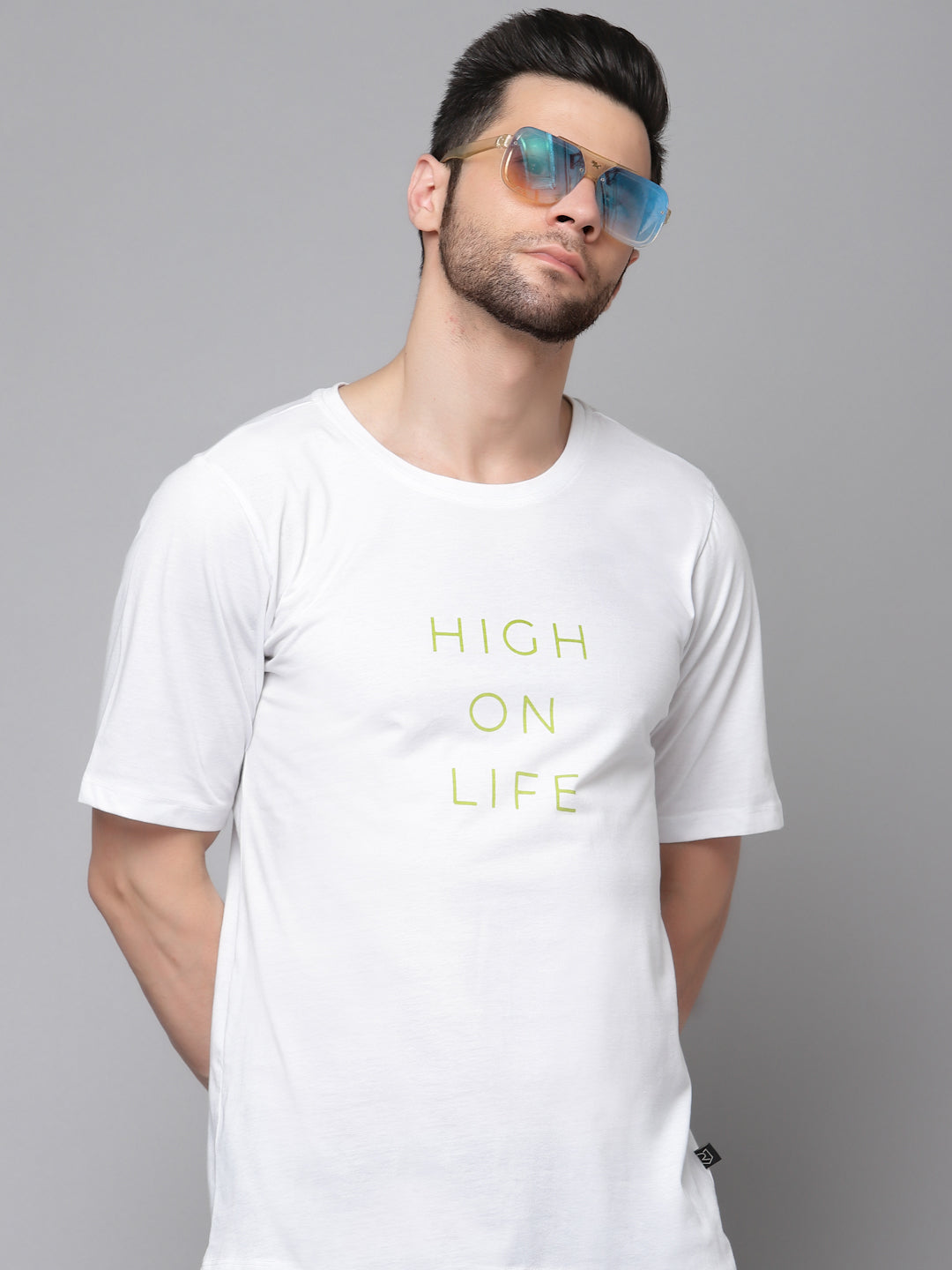 White Printed Oversized Half Sleeves Round Neck Cotton T-Shirt