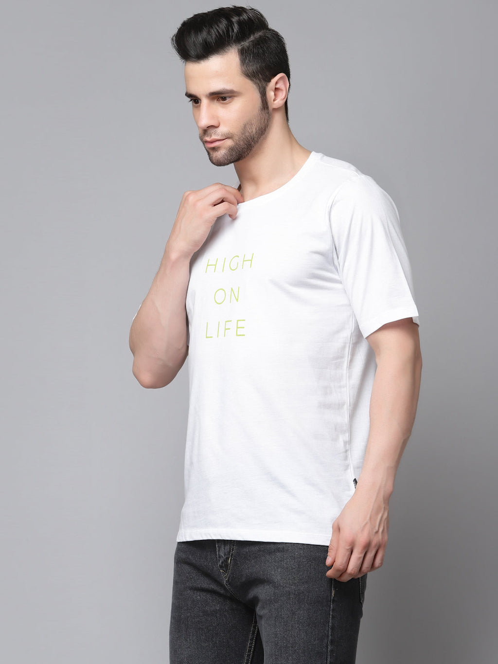 White Printed Oversized Half Sleeves Round Neck Cotton T-Shirt