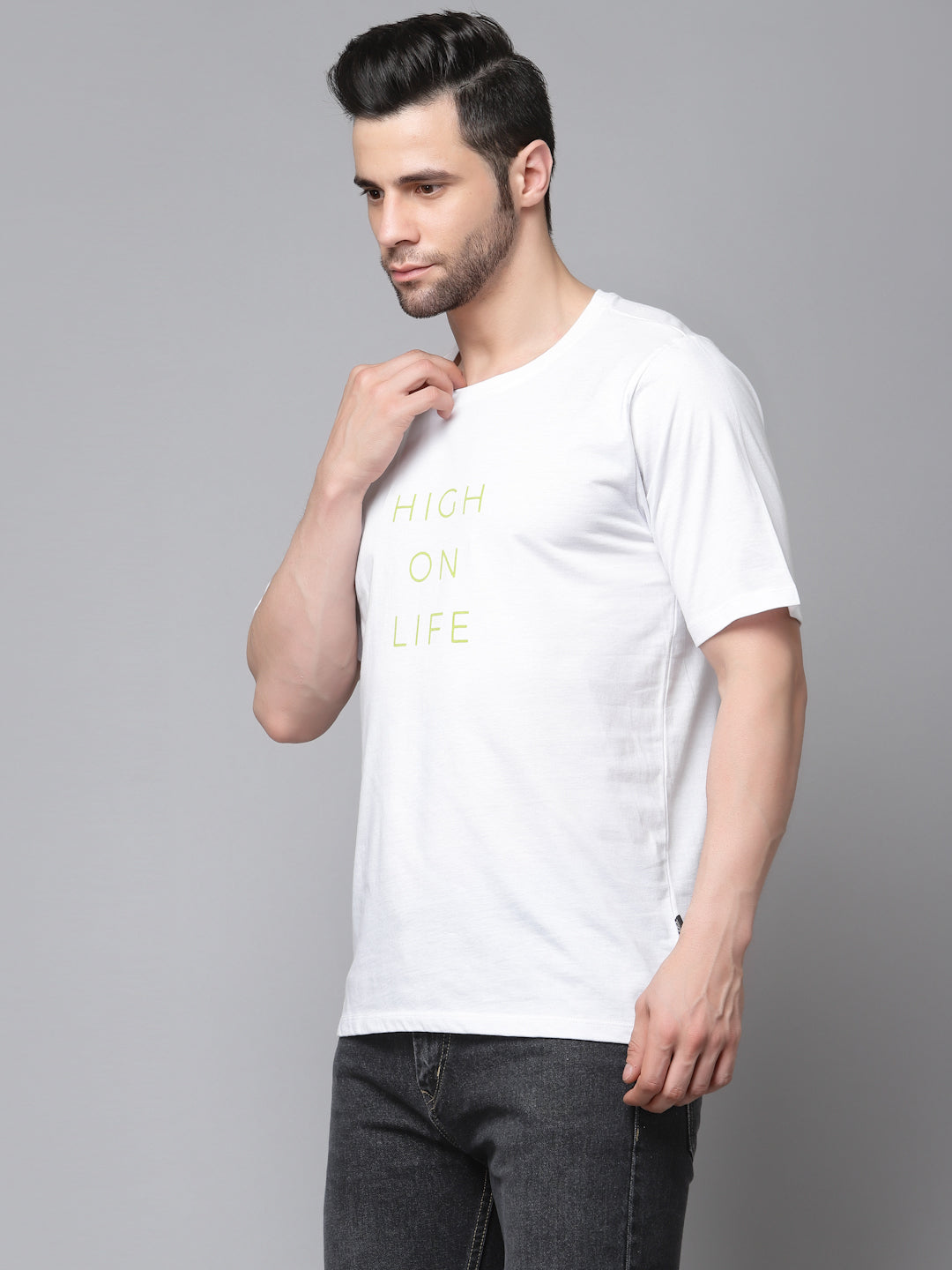 White Printed Oversized Half Sleeves Round Neck Cotton T-Shirt