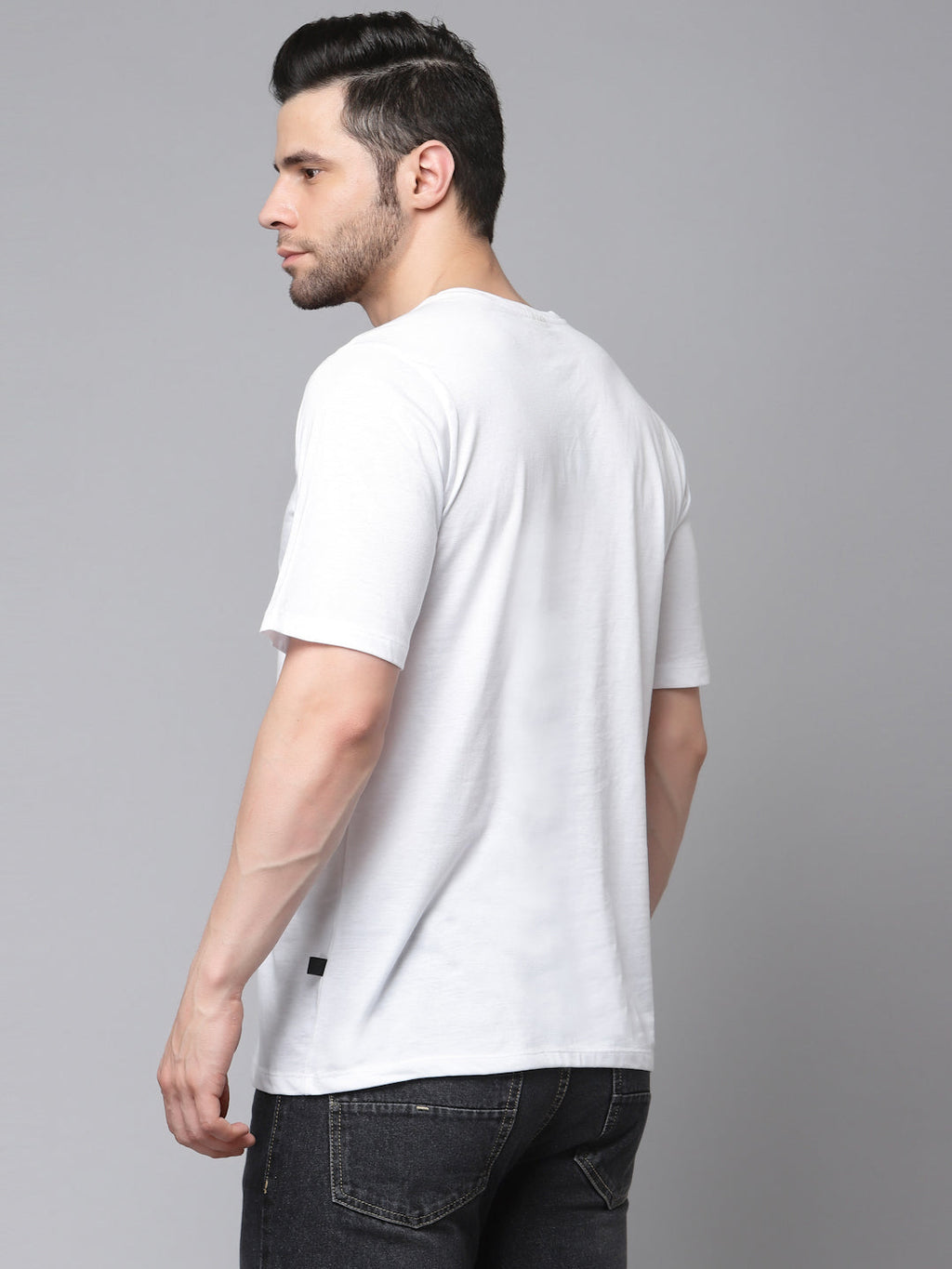 White Printed Oversized Half Sleeves Round Neck Cotton T-Shirt