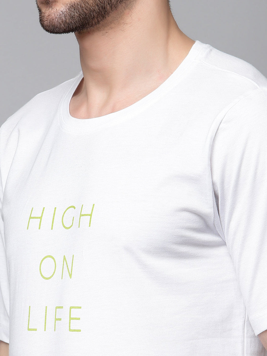 White Printed Oversized Half Sleeves Round Neck Cotton T-Shirt