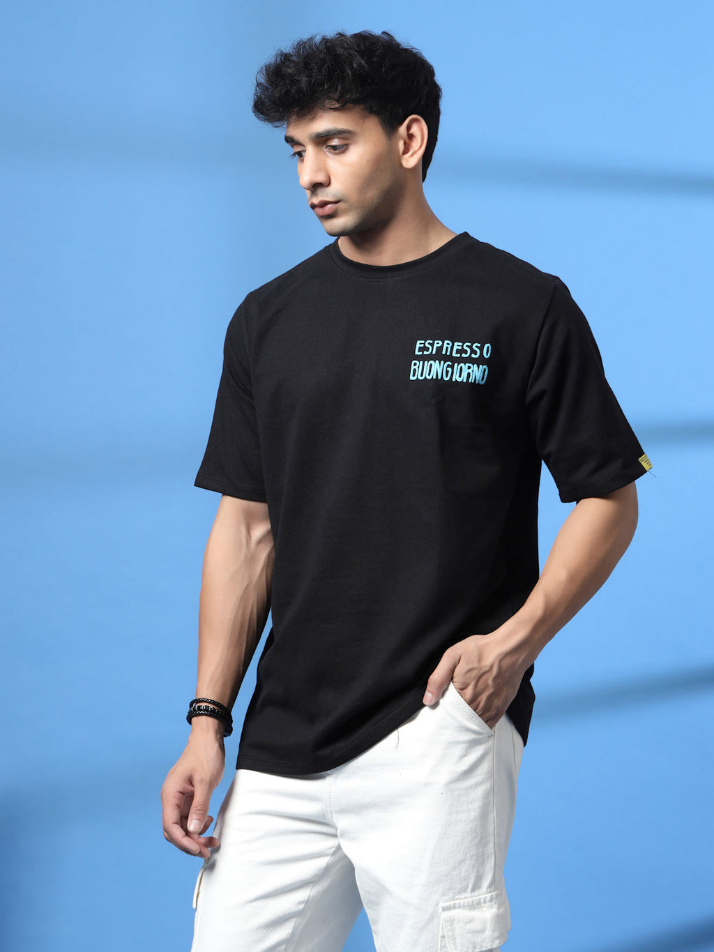 Men Black Typography Oversized T-shirt