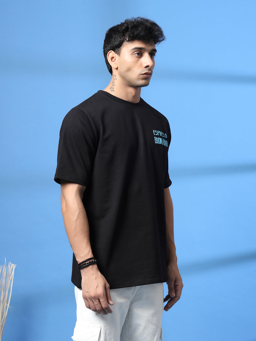 Men Black Typography Oversized T-shirt