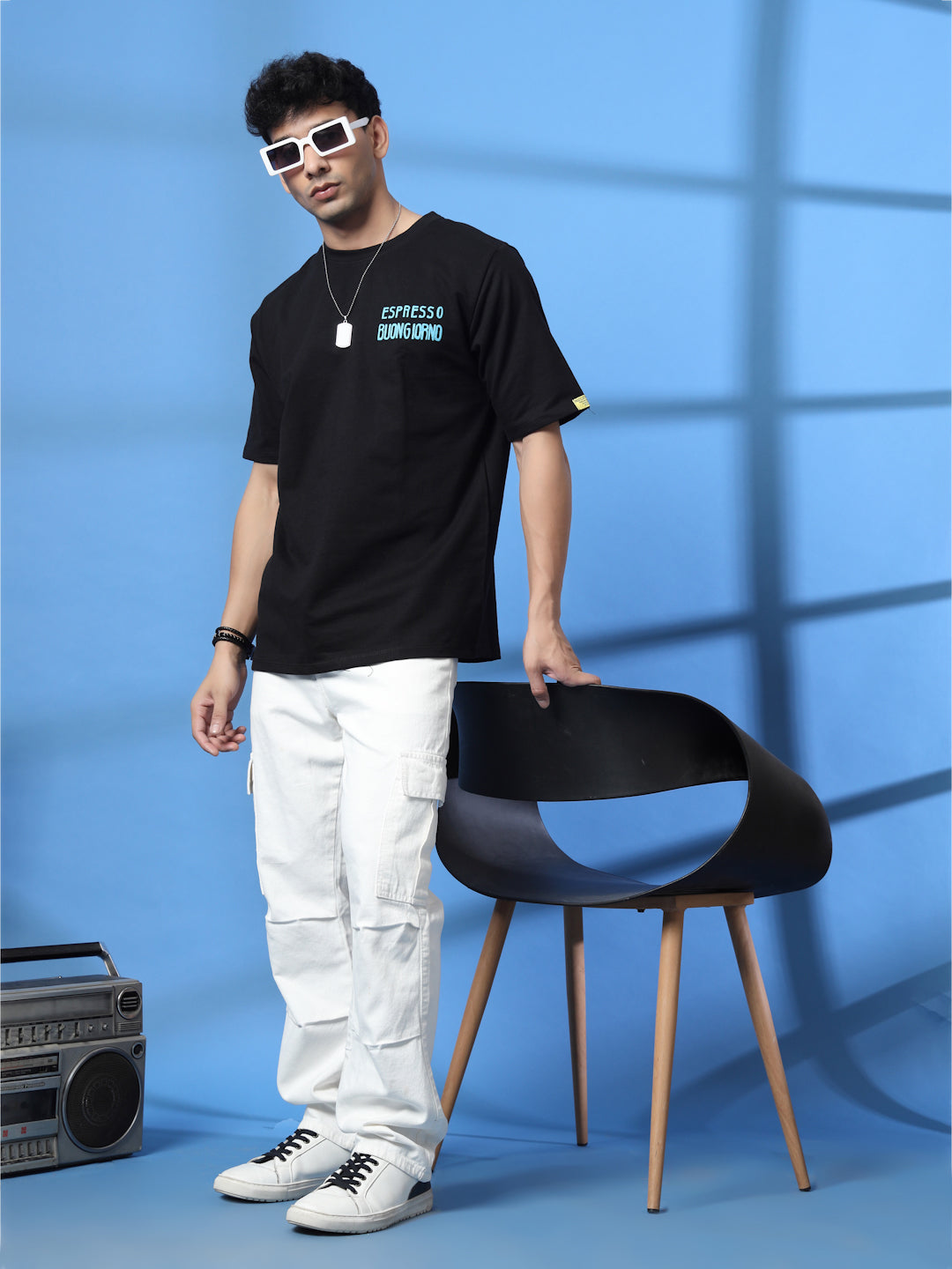 Men Black Typography Oversized T-shirt