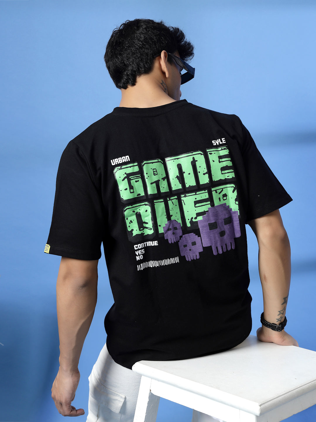 Men Game Over Black  Oversized Graphic T-shirt
