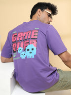 Men Game Over Purple  Oversized Graphic T-shirt