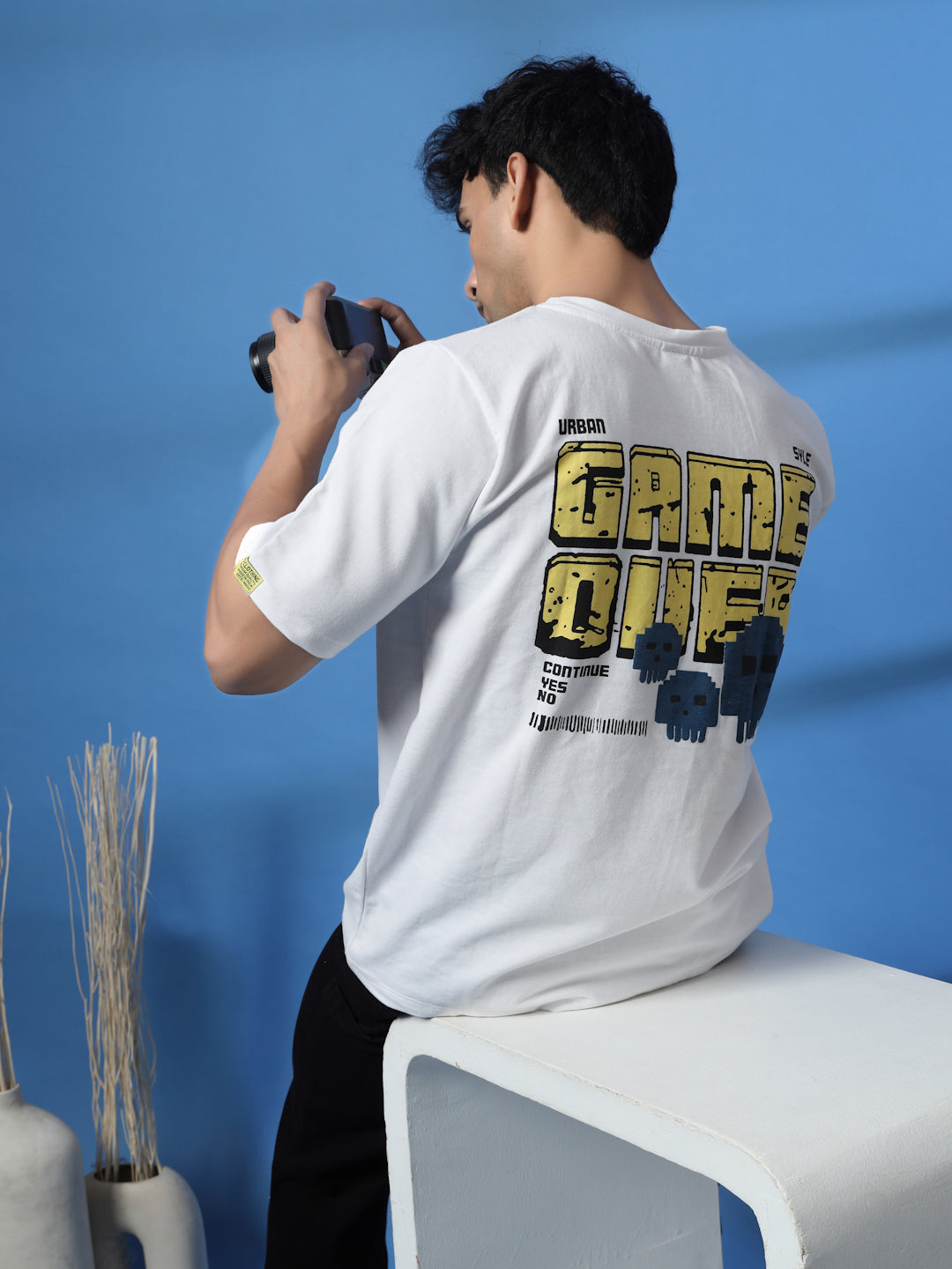 Men Game Over White Oversized Graphic T-shirt