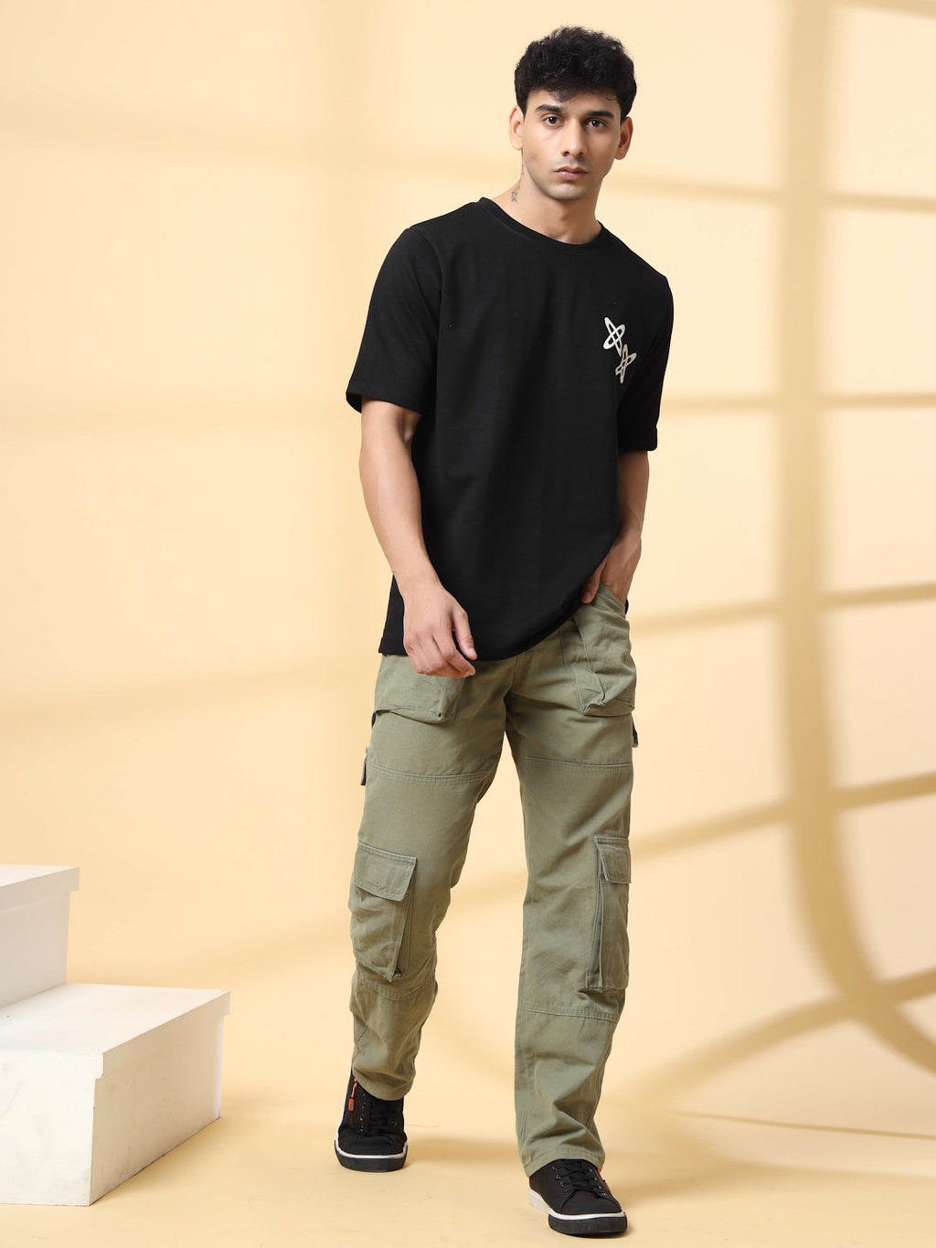 Men Black Typography  Oversized T-shirt