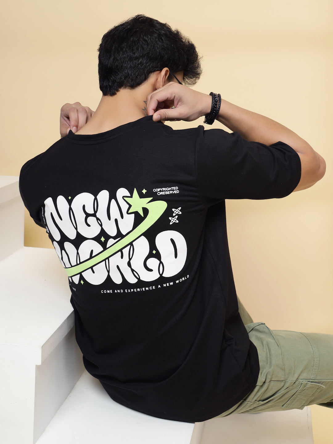 Men Black Typography  Oversized T-shirt