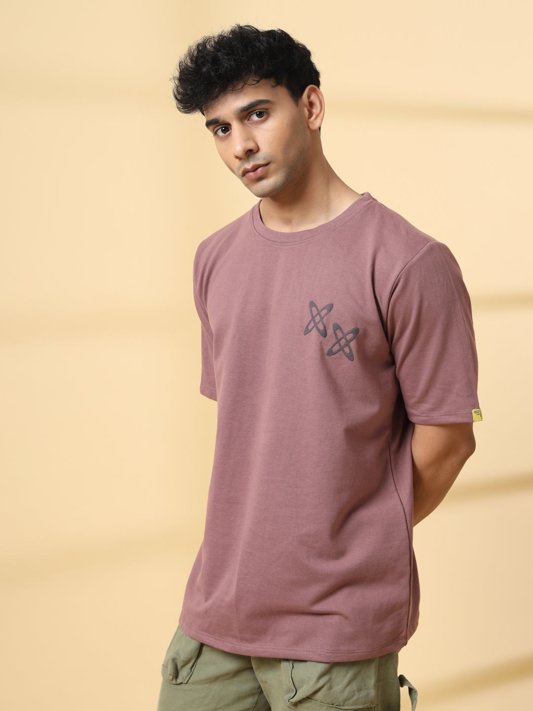 Men Mauve Typography  Oversized T-shirt