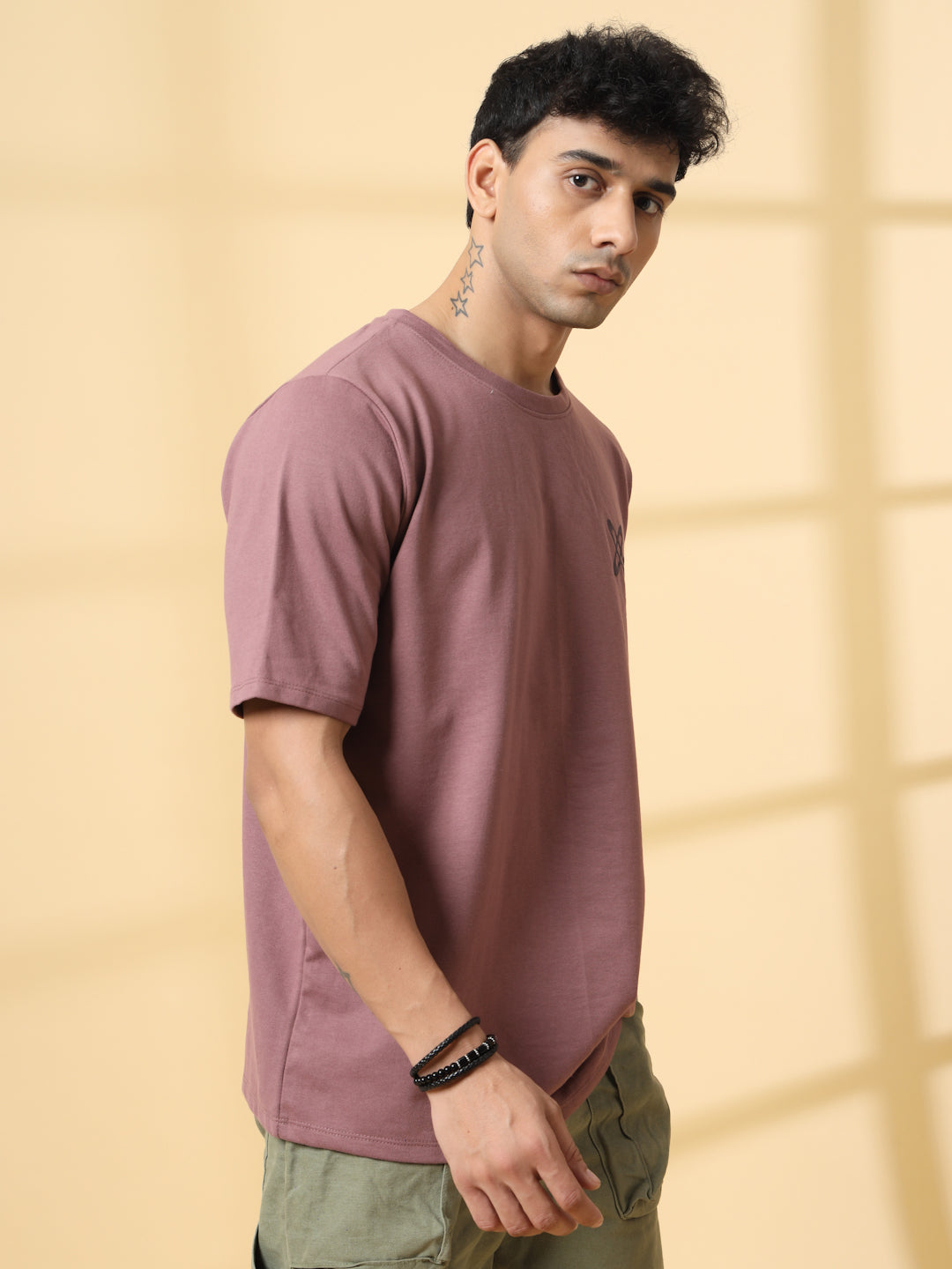 Men Mauve Typography  Oversized T-shirt