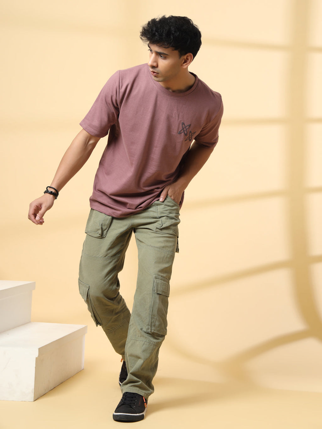 Men Mauve Typography  Oversized T-shirt