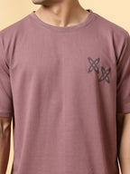 Men Mauve Typography  Oversized T-shirt