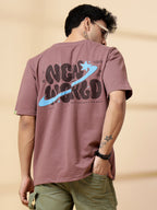 Men Mauve Typography  Oversized T-shirt