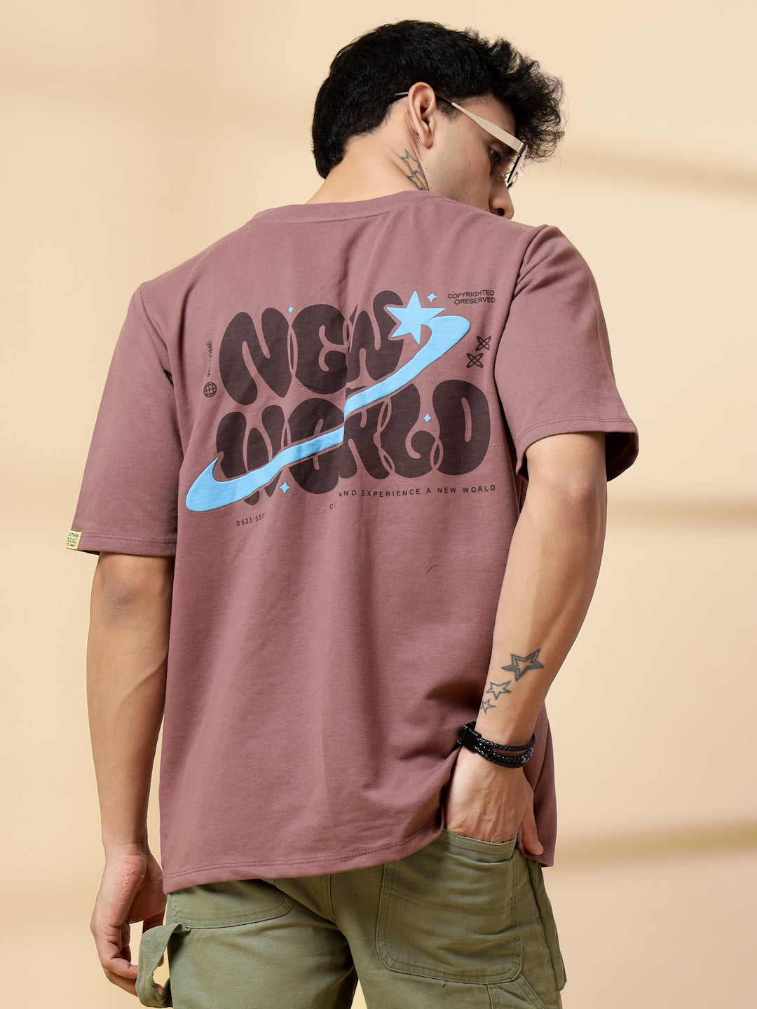 Men Mauve Typography  Oversized T-shirt