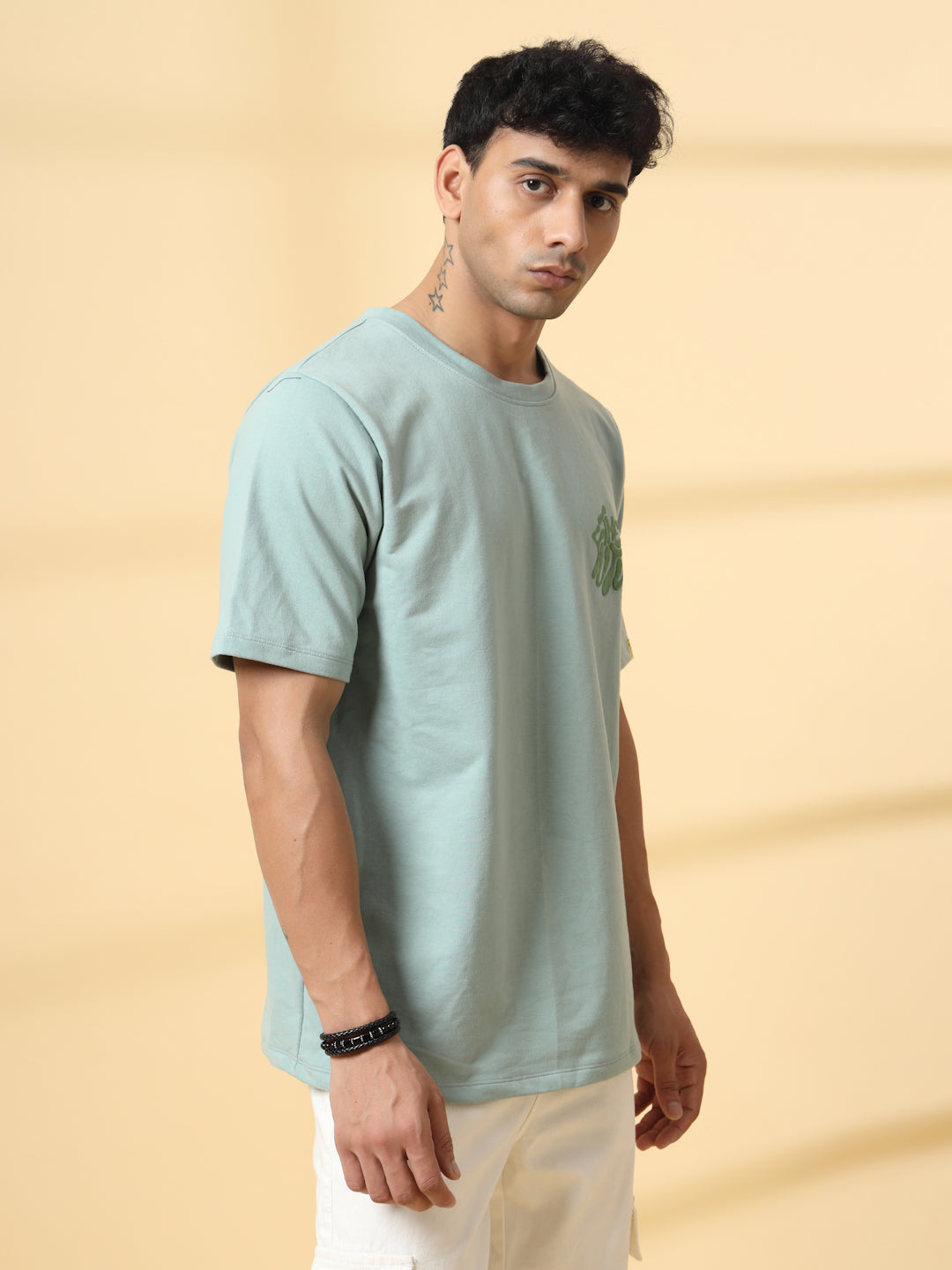 Men Jade Green Typography  Oversized T-shirt